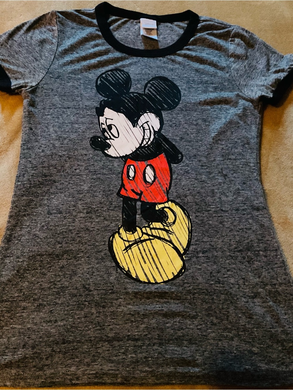 Disney Teen Gray Tee with Classic Mickey Classic Graphic in Red and Yellow